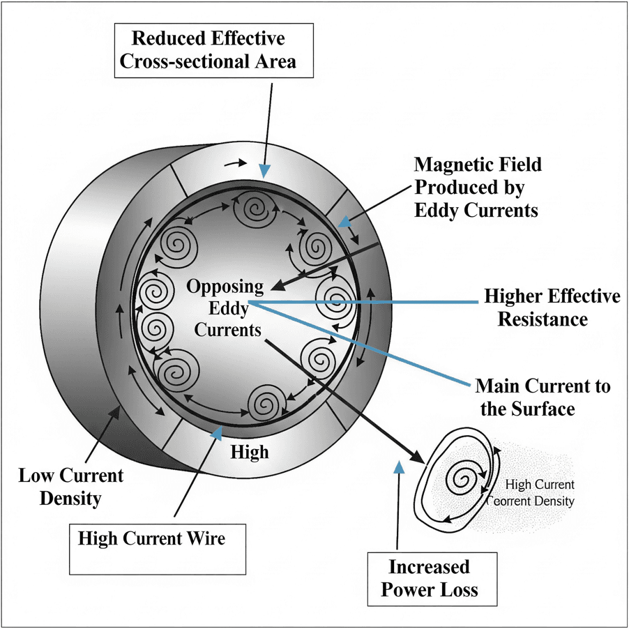 Hiệu ứng da làm tăng điện trở vì nó làm giảm diện tích hiệu dụng mà dòng điện có thể chạy qua.